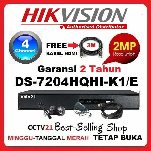 DVR 4Ch 2MP HIKVISION Turbo HD 1080p DVR DS 7204 HQHI K1 Garansi Resmi HikVision 2th cctv21.com WA-0816772277