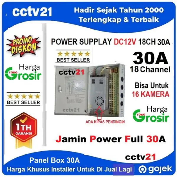 Power Supplay - Panel Box -18 Pot Output DC12V-Real 30A Garansi 1Th Harga Promo cctv21-WA-0816772277