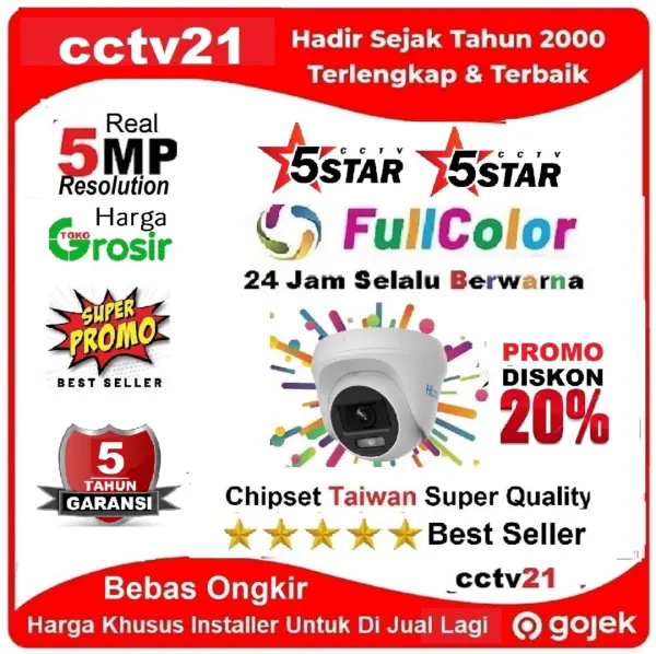 Kamera 5MP indoor 5-STAR ColorVu 24Jam Selalu Berwarna Garansi 5Th Promo cctv21-WA-0816772277