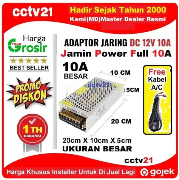 Adaptor Switcing / Power Supplay / Adaptor Jaring Output DC12V 10A Besar+Kabel A/C cctv21 Harga Promo cctv21-WA-0816772277