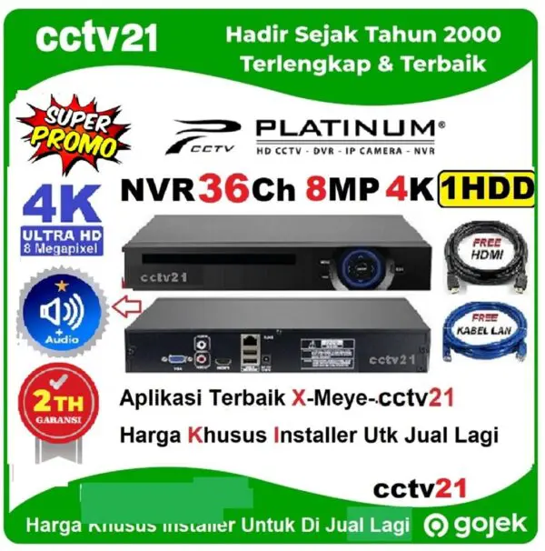 NVR PLATINUM 36Ch Real 8MP 4K H-265+ Garansi 2Th Harga Promo cctv21-WA-0816772277