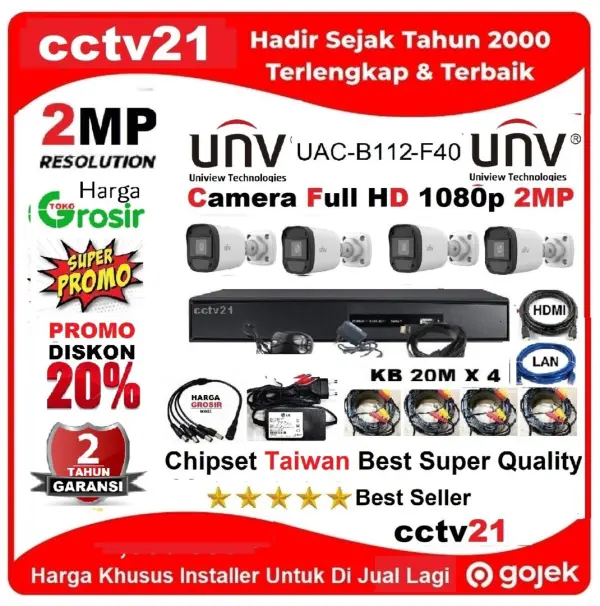 Paket 4 Camera CCTV Outddor UNV Uniview UAC-T112-F28+Kabel 80M Promo Diskon 20% cctv21.com 0816772277
