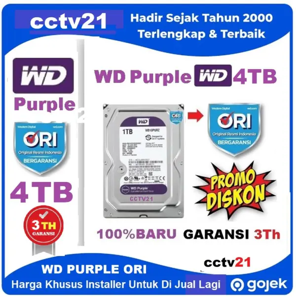 Harddisk / HDD Ori WD Purpple 4TB Garansi 3Th cctv21.com WA-0816772277