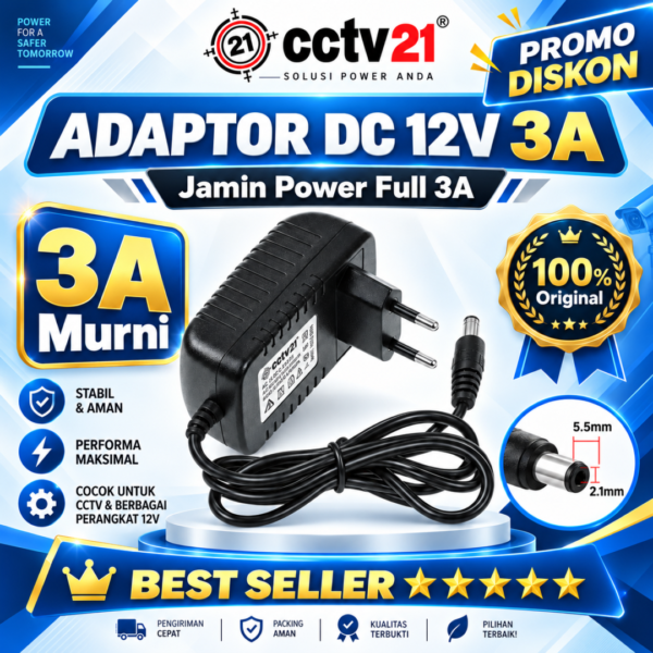 Adaptor - Power Supply - Output DC12V Real 3A cctv21.com Harga Lagi Promo WA-0816772277