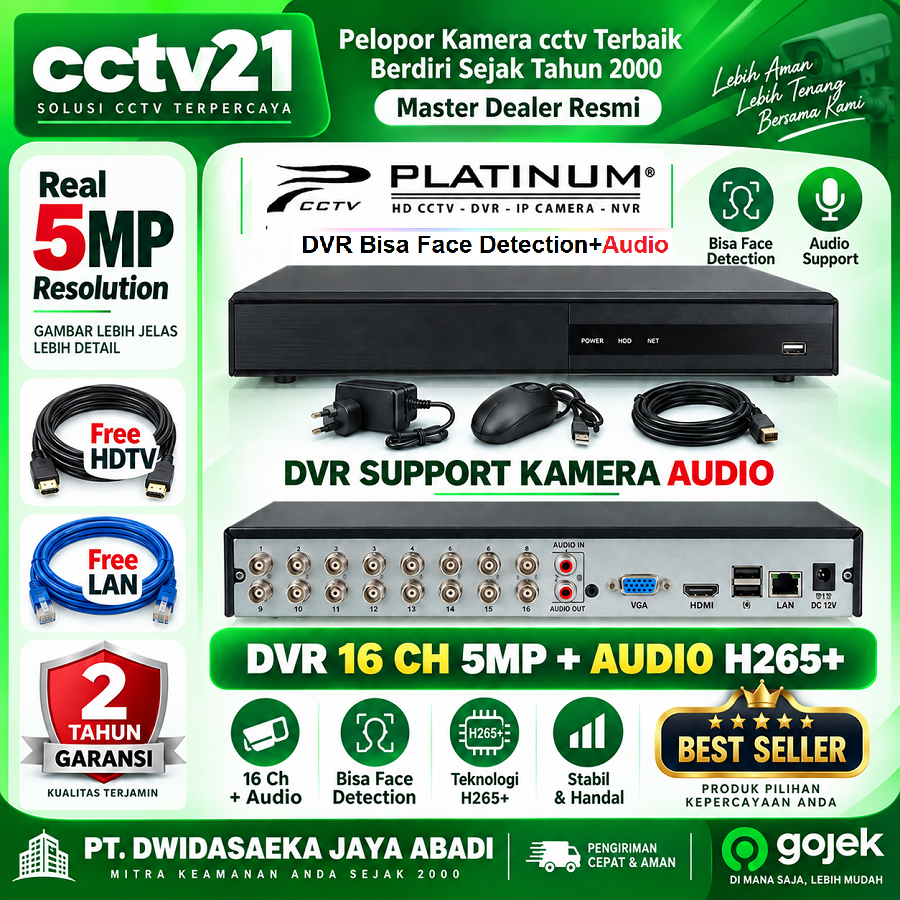 DVR 16CH Bisa Rekam Camera Audio 5MP PLATINUM Bisa Face Detection Harga Promo cctv21-Hp-0816772277