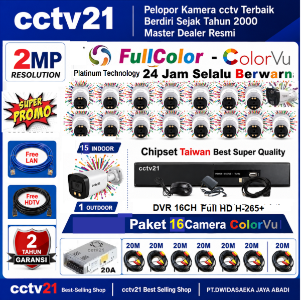 Paket 16 Kamera Colovu 2MP Platinum-Technology DVR+Camera Full Color 24Jam Selalu Berwarna+Kabel 100M+KB-HDTV+KB-LAN Harga Lagi Promo cctv21-WA-0816772277
