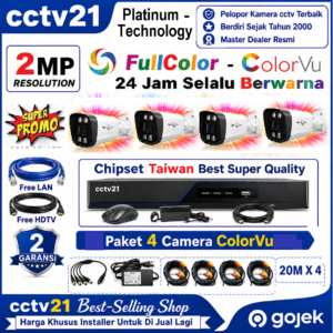 Paket 4 Camera Outdoor Colorvu Platinum-Technology 2MP DVR+Kabel 80M+HDTV+LAN Harga Promo cctv21-WA-0816772277