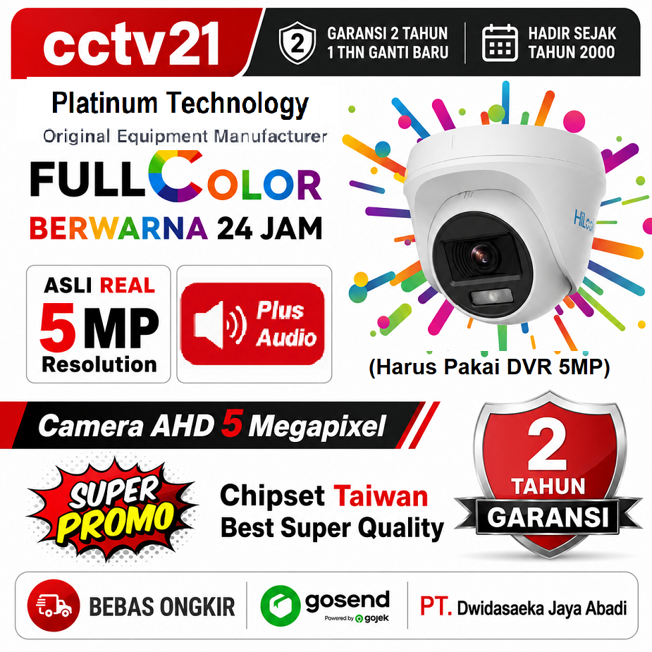 Camera / CCTV / Kamera /+Audio 5MP indoor Platinum Technology ColorVu 24Jam Selalu Berwarna Harga Promo cctv21.com-WA-0816772277