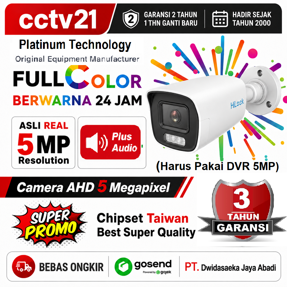 Kamera CCTV 5MP Outdoor ColorVu+Audio Platinum-Technology 24Jam Selalu Berwarna Harga Promo cctv21-WA-0816772277