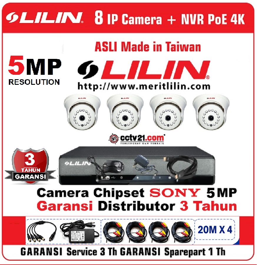 Paket 4 Camera LILIN FULL HD 5MP DVR-4Ch-Full HD Harga Promo cctv21